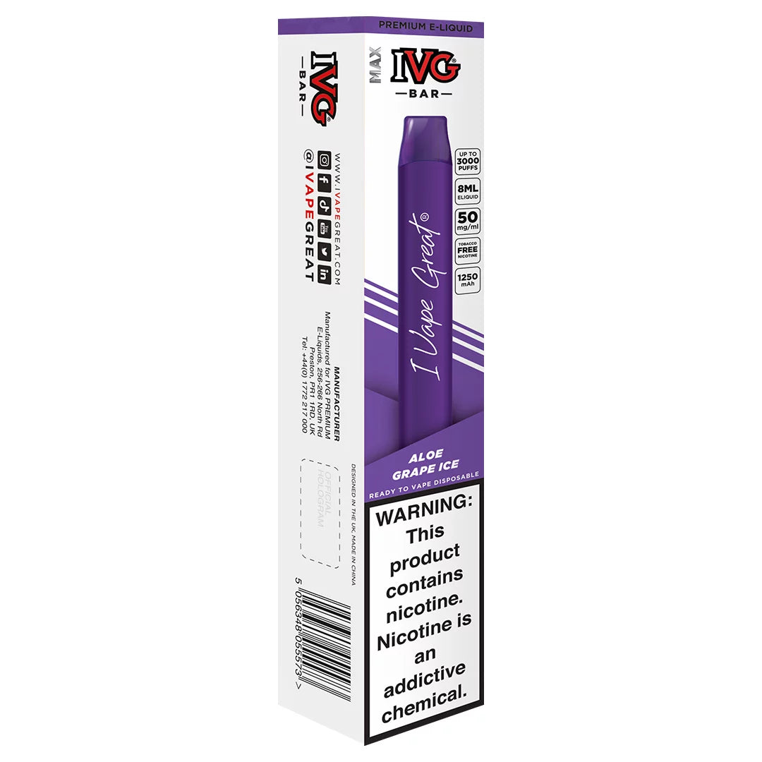 IVG BAR DISPOSABLE 3000 PUFFS - ALOE GRAPE ICE