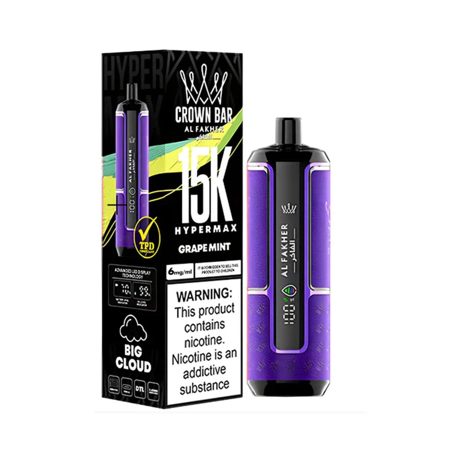 AL FAKHER CROWN BAR DISPOSABLE GRAPE MINT 15000 PUFFS