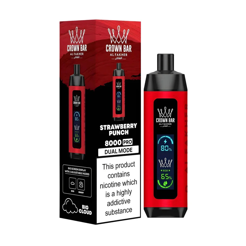 AL FAKHER CROWN BAR DISPOSABLE STRAWBERRY PUNCH 8000 PUFFS