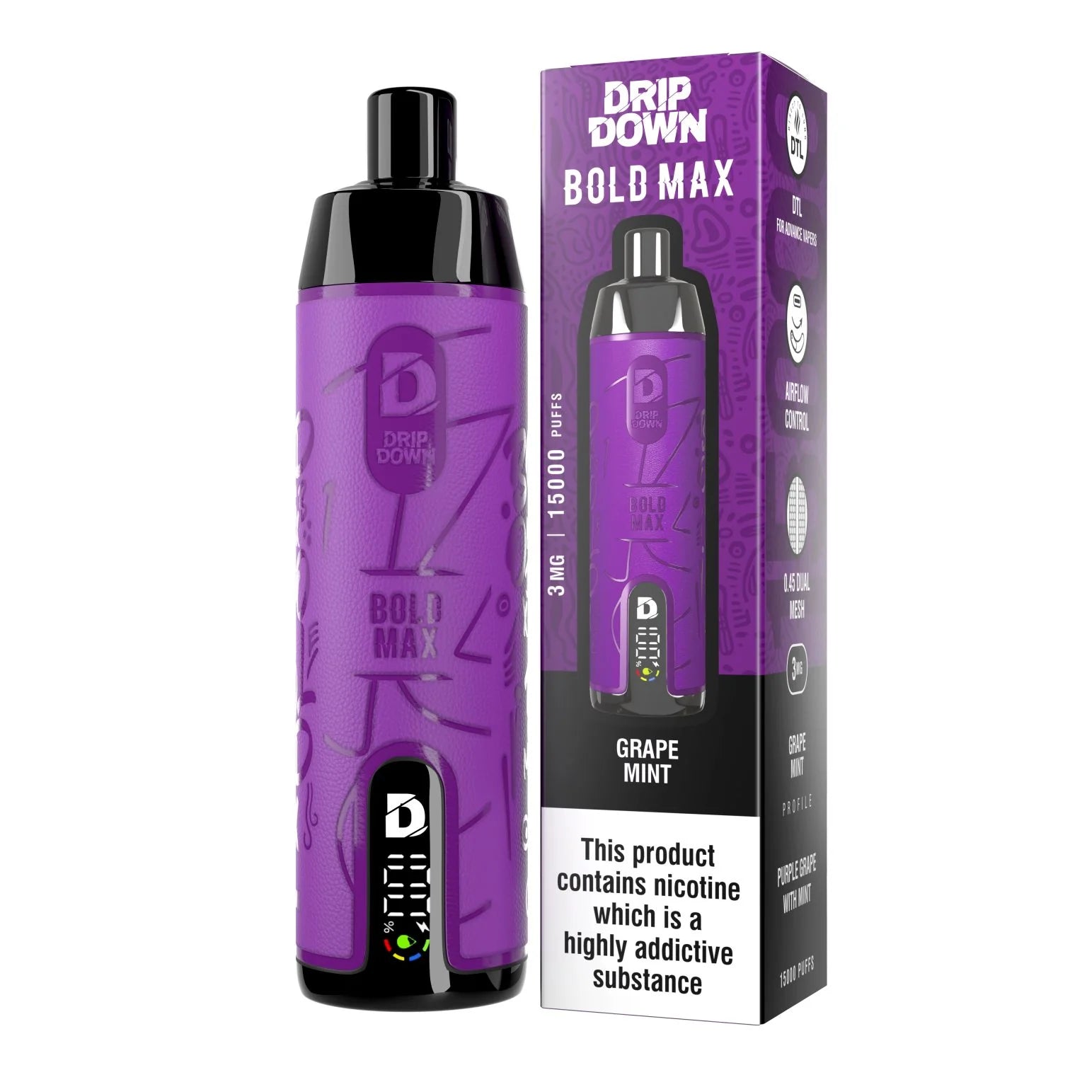 DRIP DOWN BOLD MAX 15000 PUFFS DISPOSABLE - Grape Mint