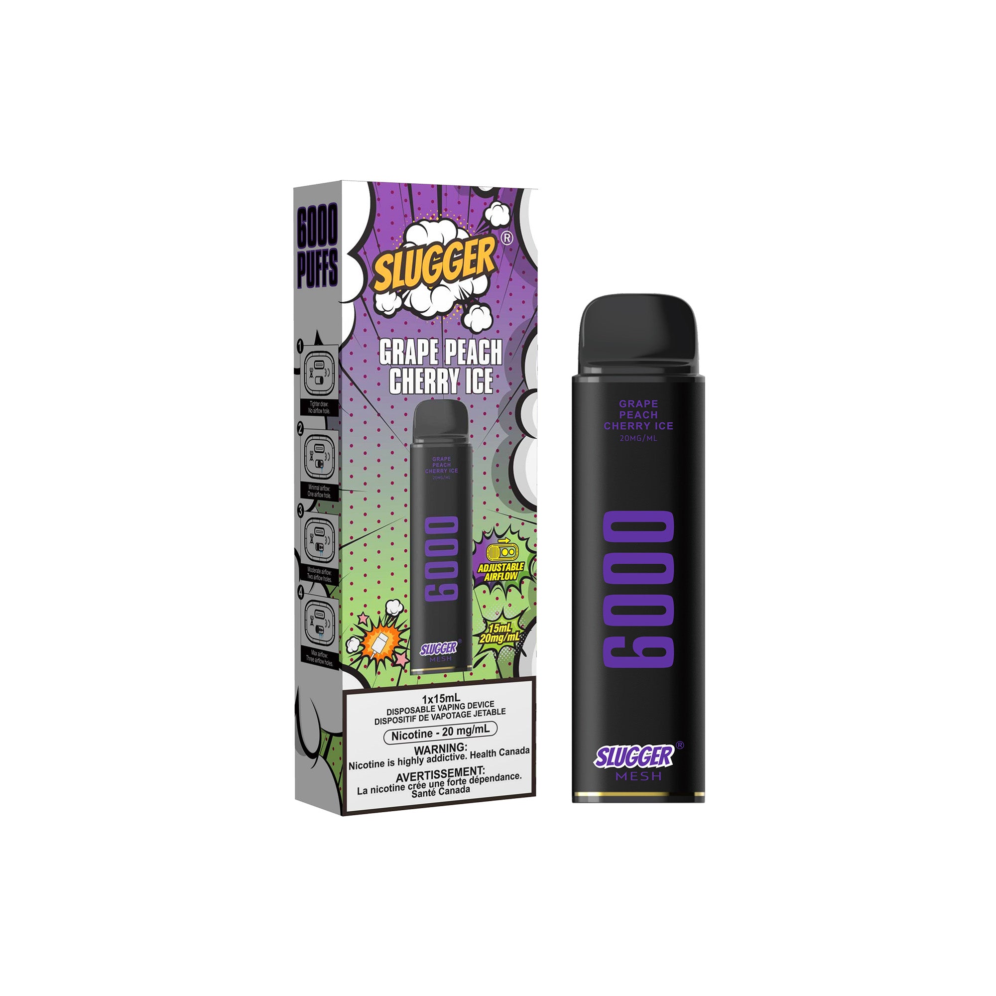 SLUGGER DISPOSABLE 6000 PUFFS GRAPE PEACH CHERRY ICE