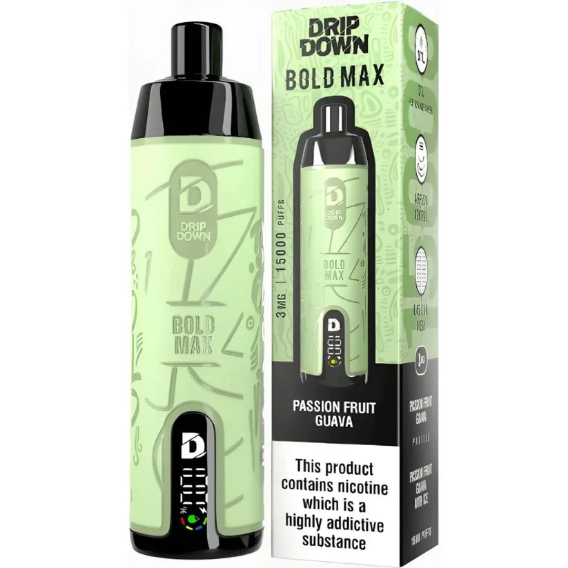 DRIP DOWN BOLD MAX 15000 PUFFS 3MG DISPOSABLE - PASSION FRUIT GUAVA