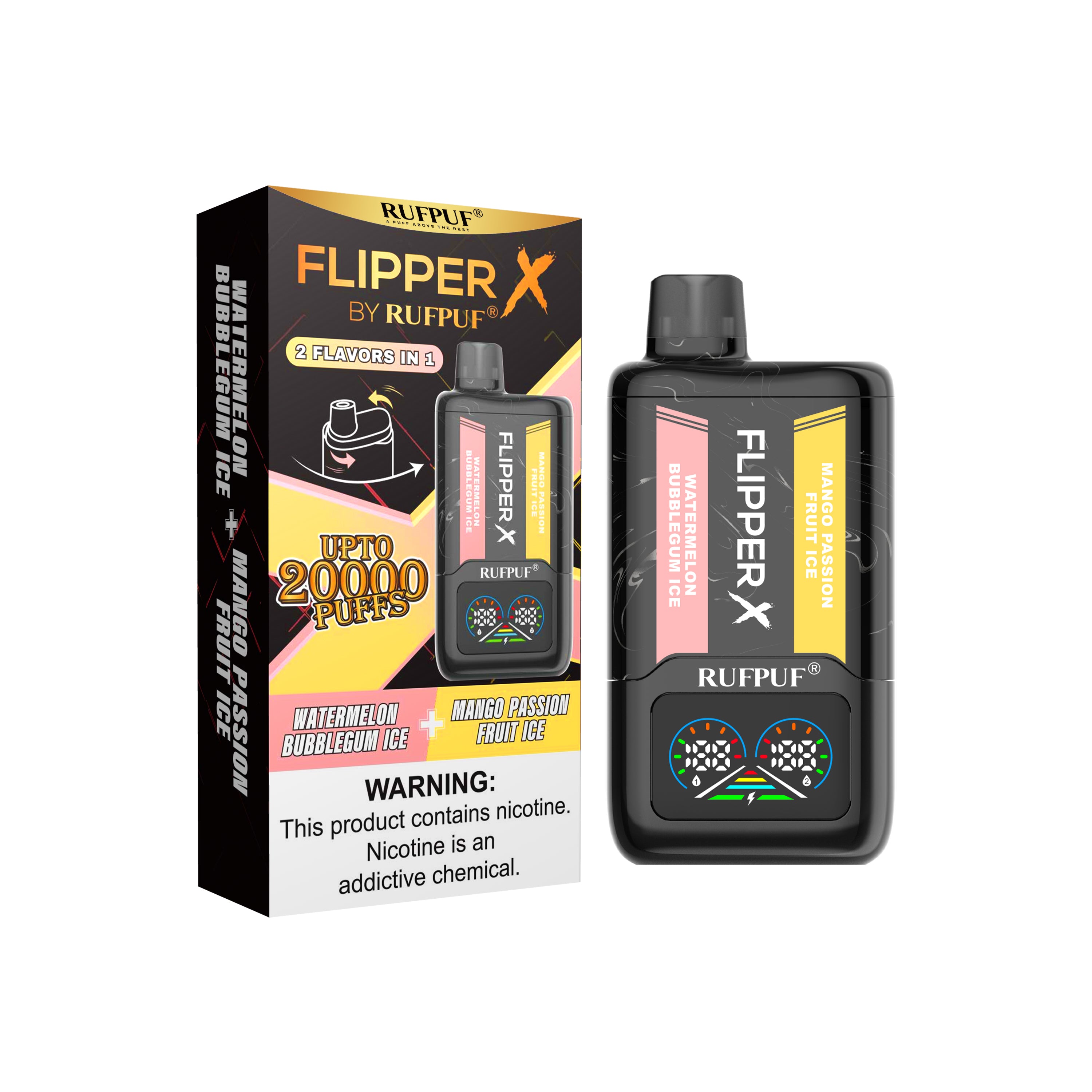 FLIPPER X 20K PUFFS WATERMELON BUBBLE GUM ICE + MANGO PASSION FRUIT ICE