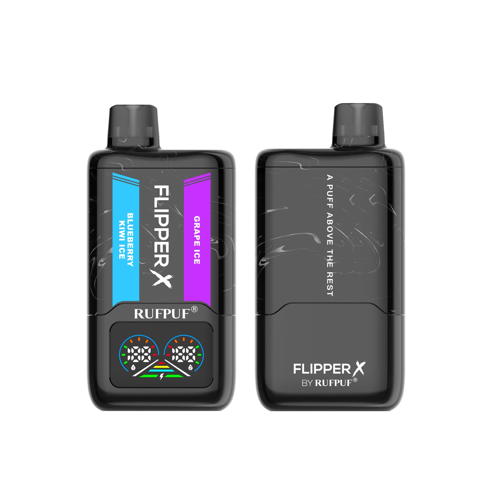 Dual flavor Rufpuf Flipper X disposable vape with icy fruit flavors