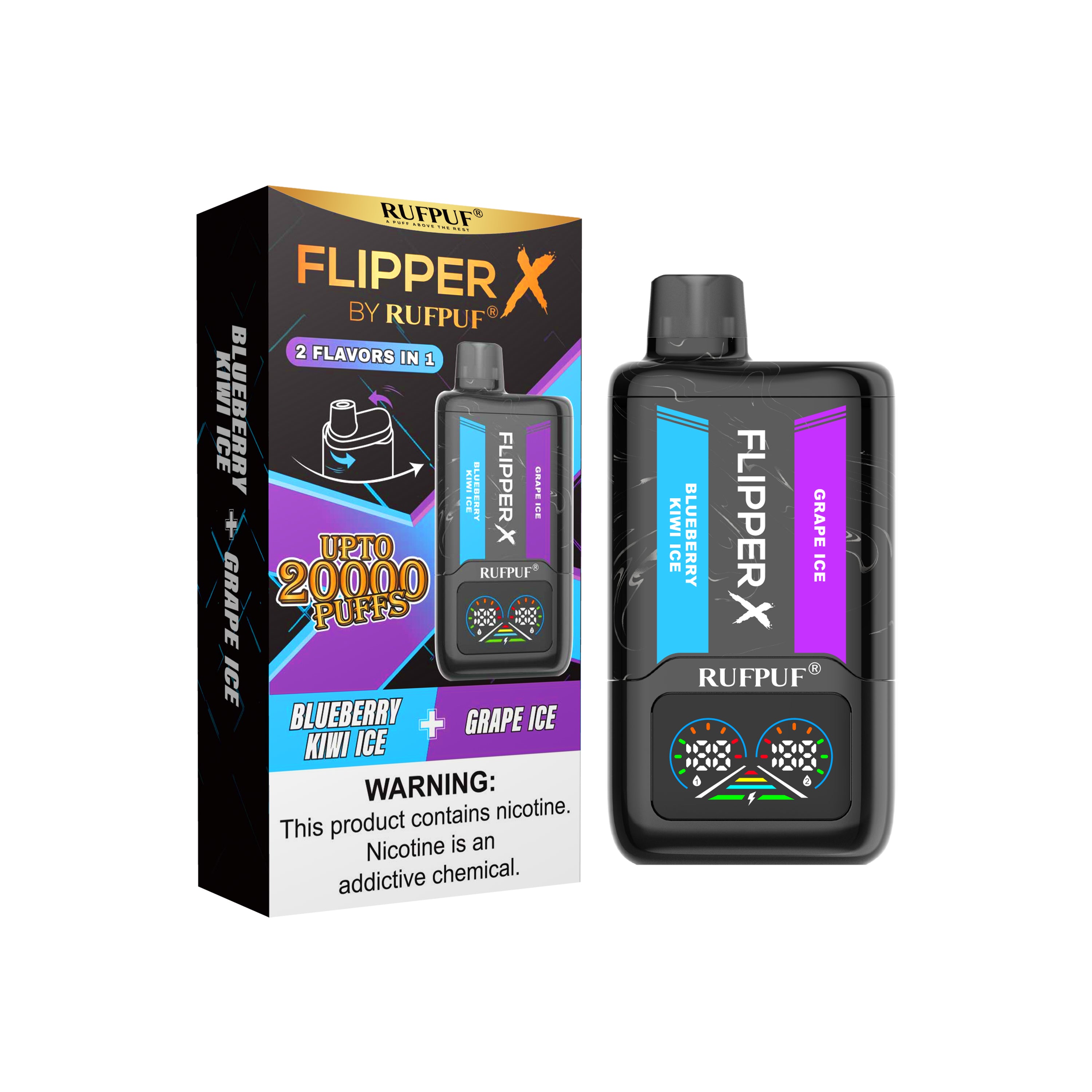 Rufpuf Flipper X 20K Puffs Blueberry Kiwi Ice and Grape Ice vape