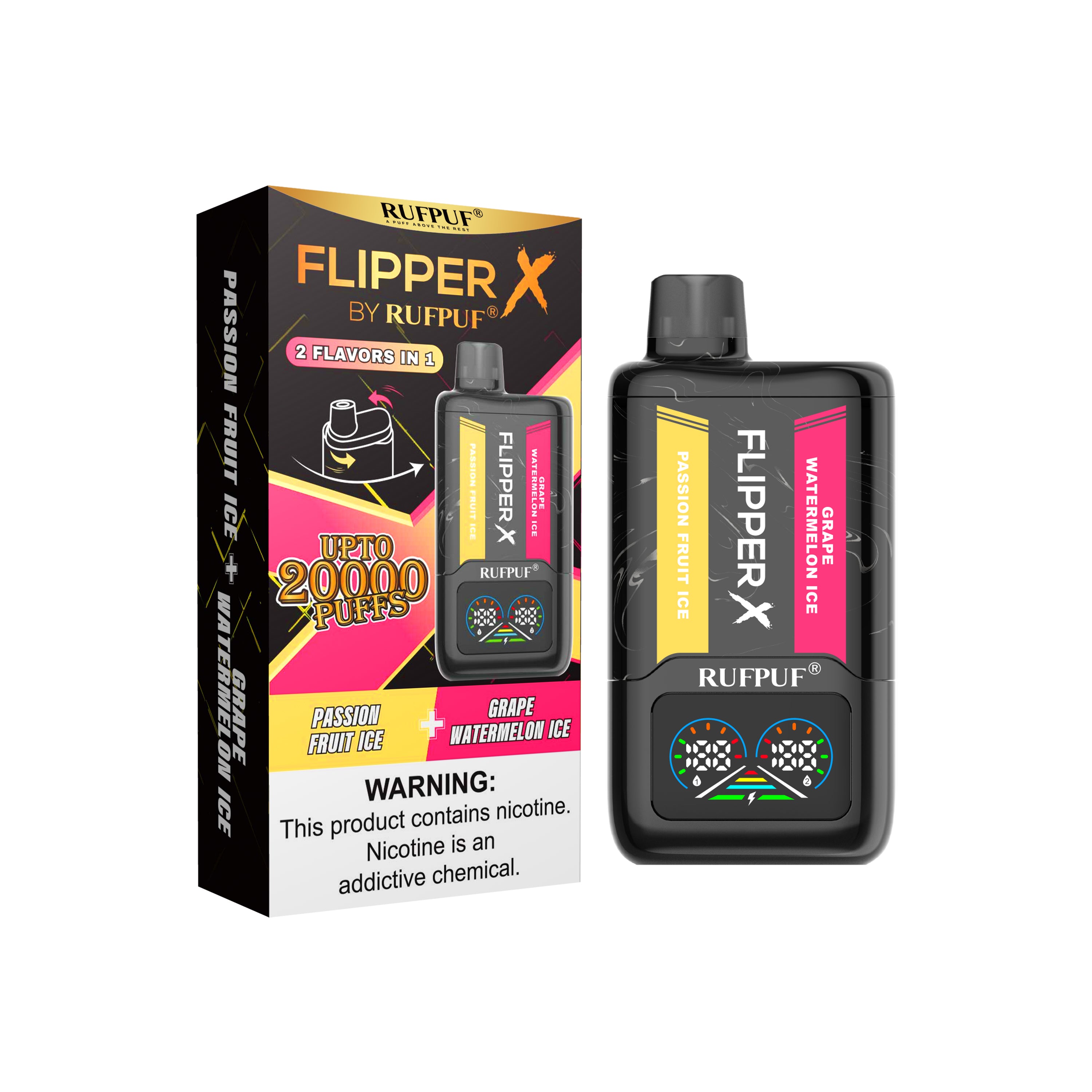 Rufpuf Flipper X 20K Puffs Grape Watermelon Ice and Passion Fruit Ice vape