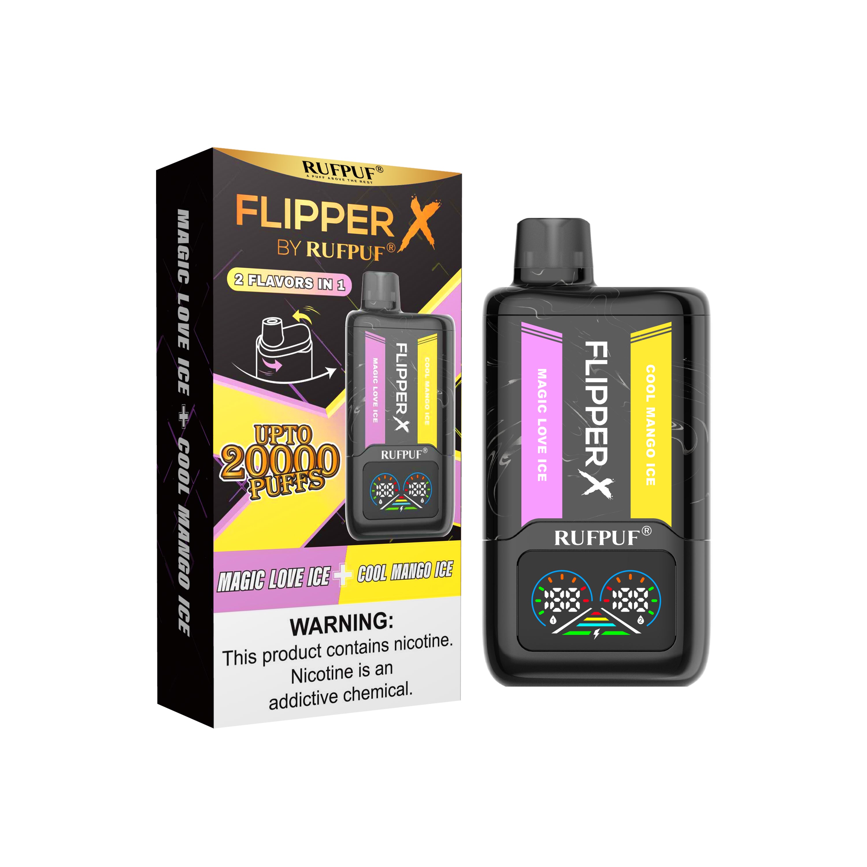 Flipper X vape device and packaging on a white background